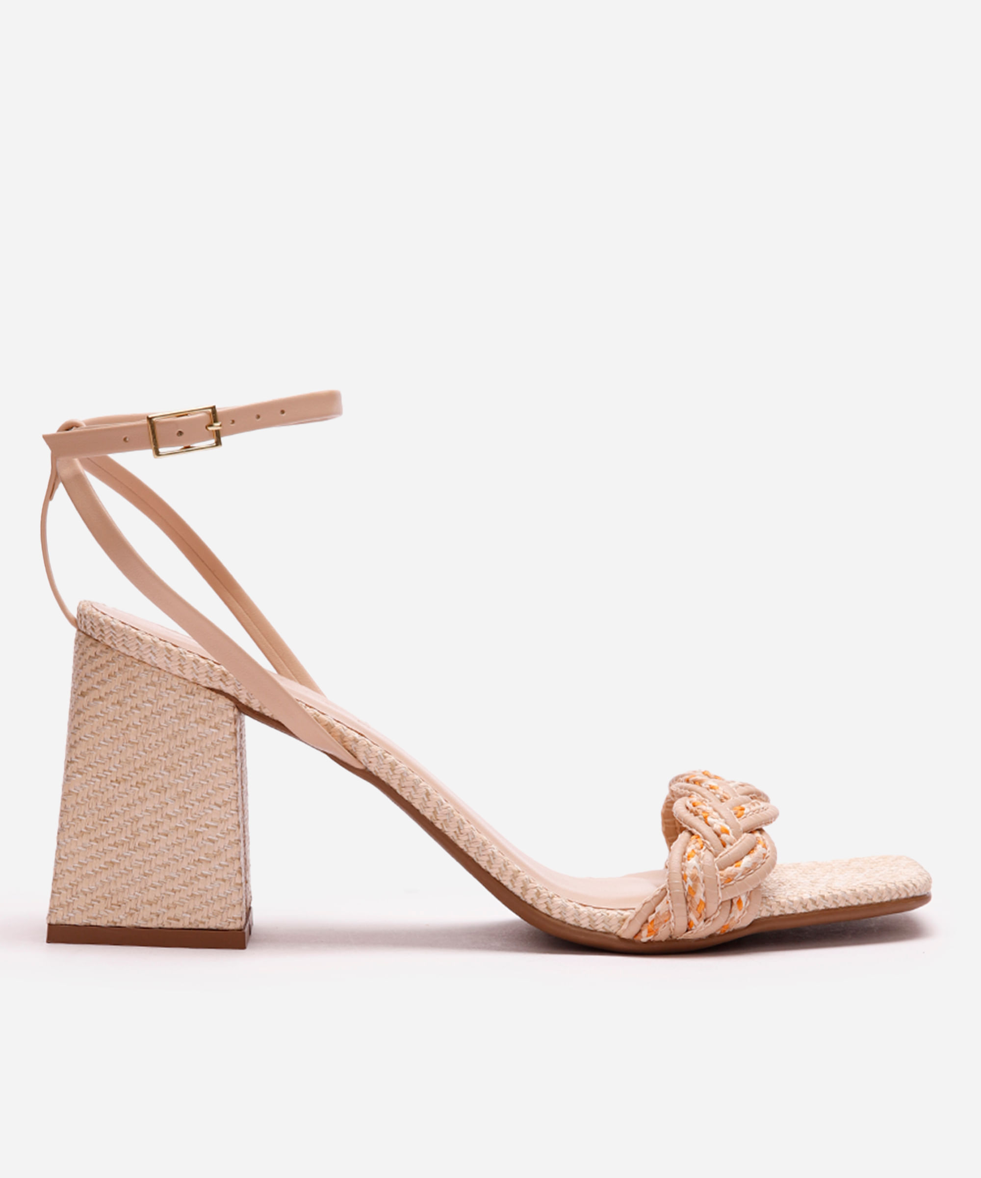 sandália tira trançada texturizada bege