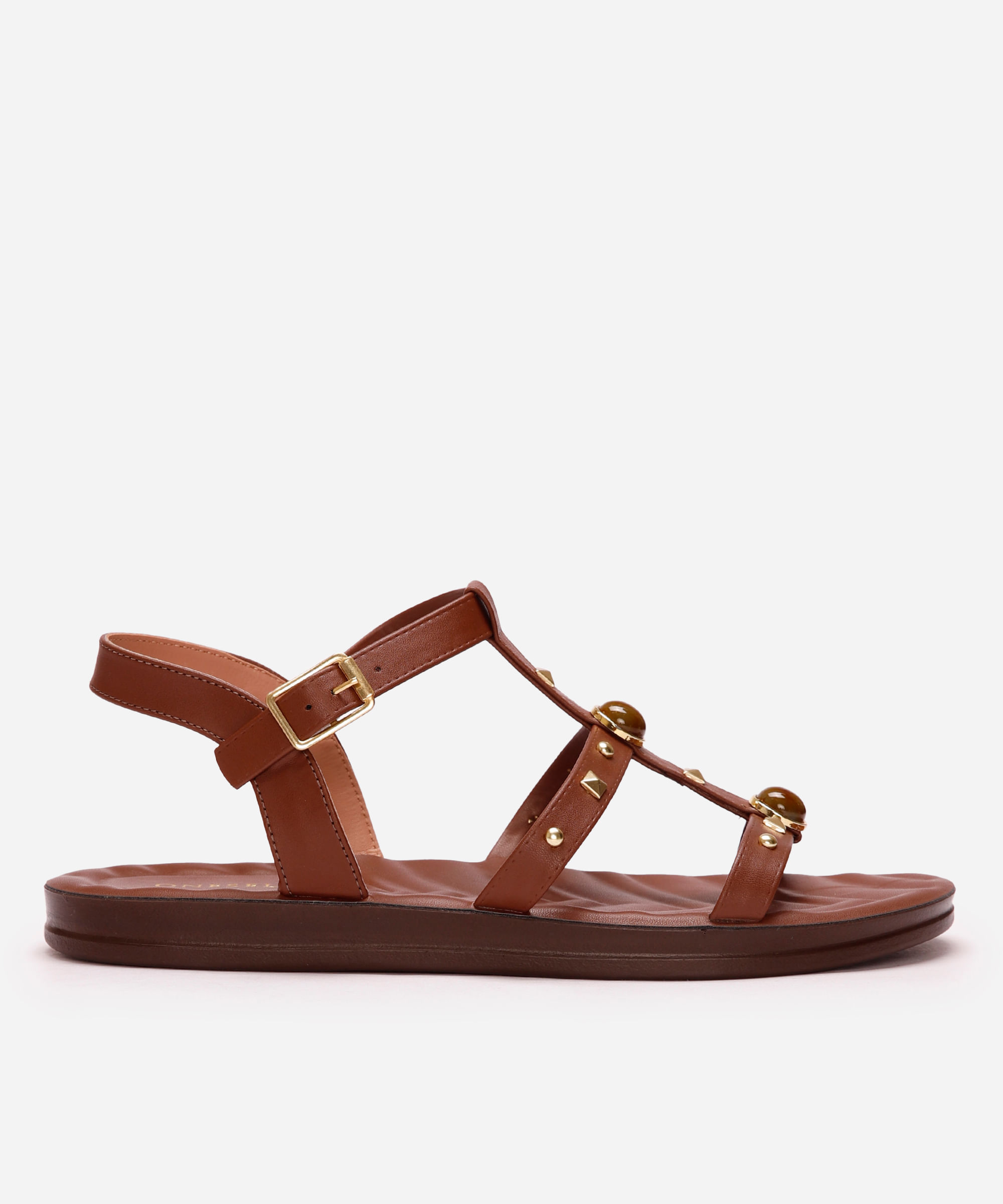 rasteirinha gladiadora com tachas marrom