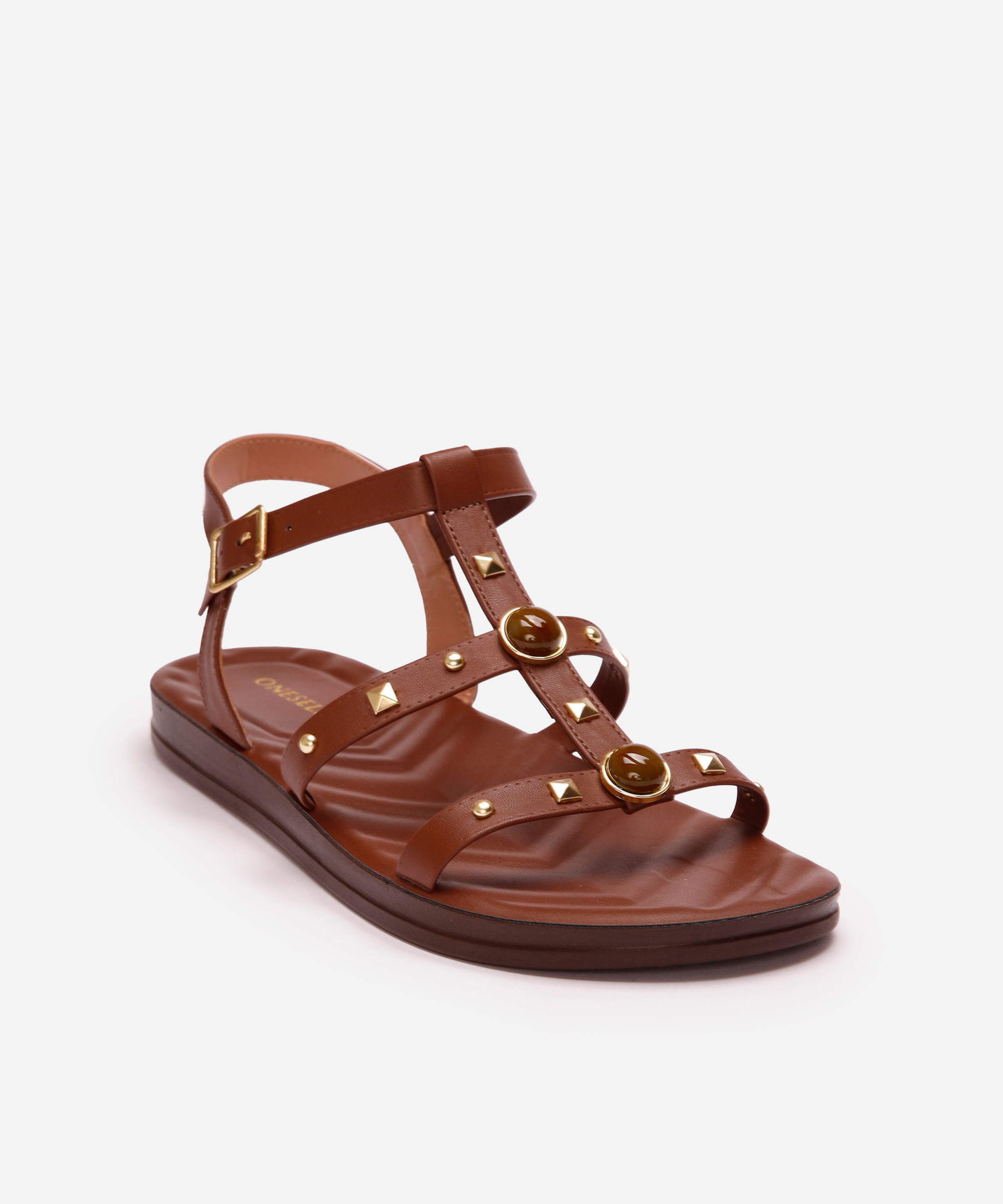 rasteirinha gladiadora com tachas marrom