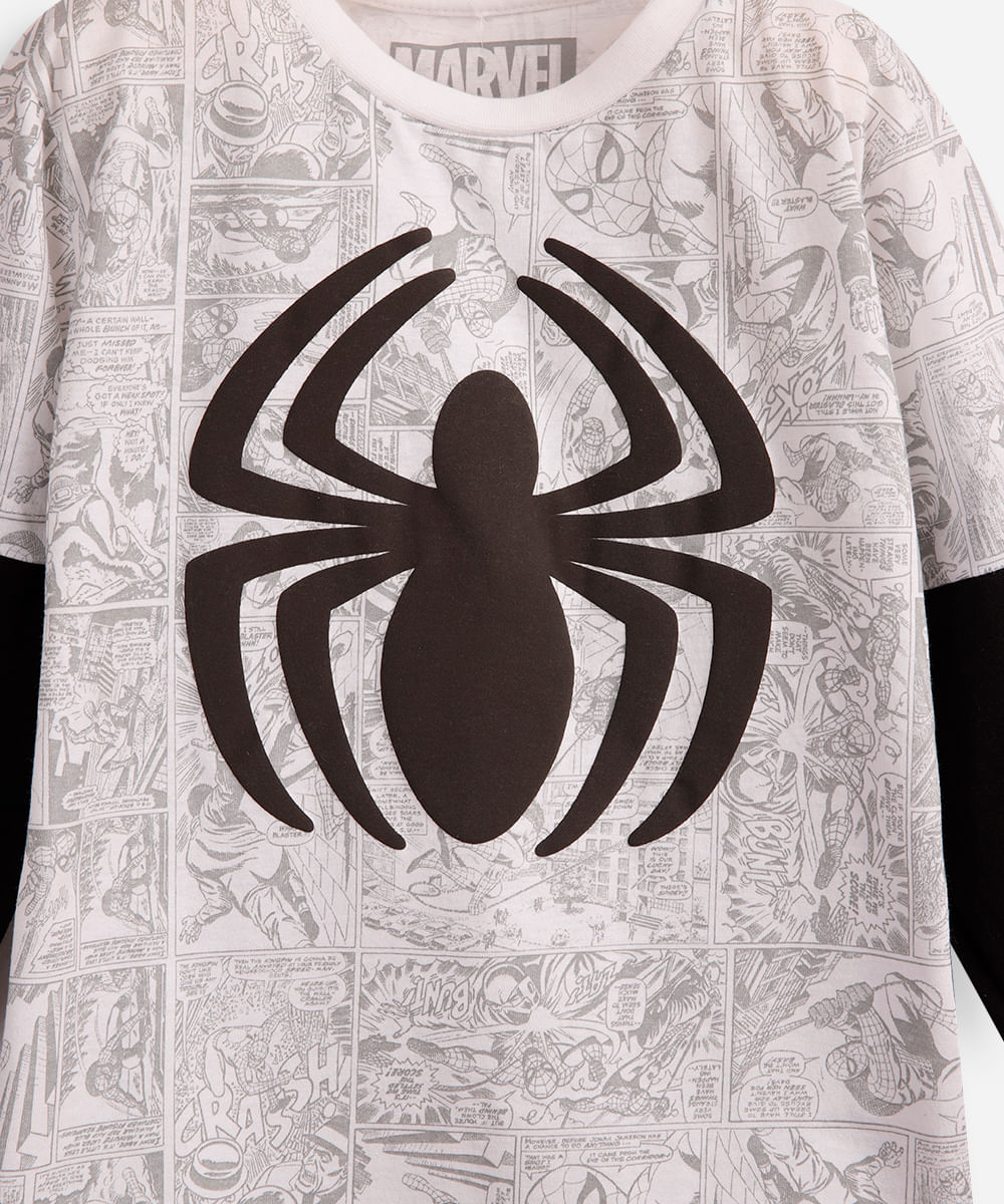 camiseta de algodão infantil manga longa homem aranha off white