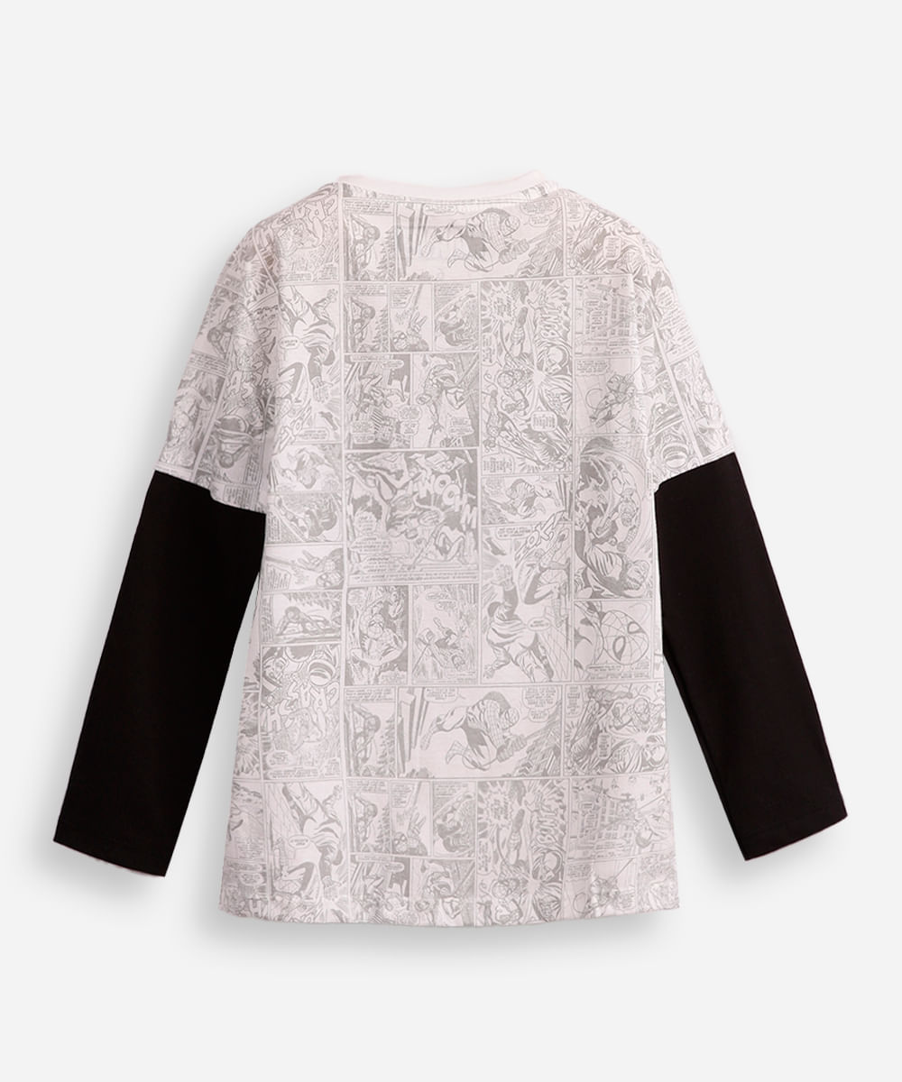 camiseta de algodão infantil manga longa homem aranha off white