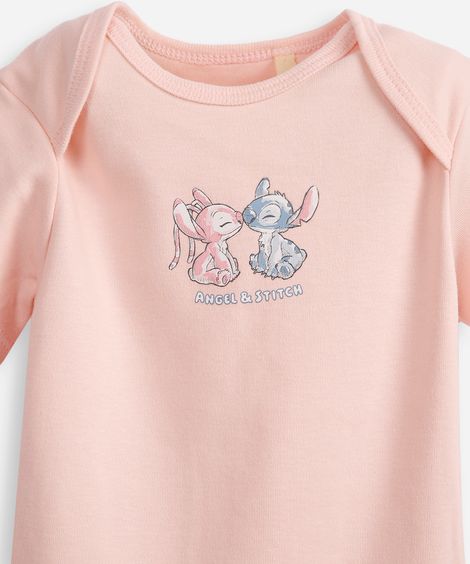 body de algodão infantil stitch e angel rosa