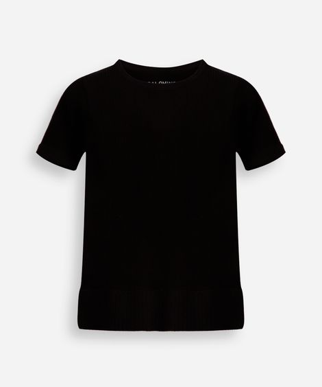 blusa infantil de poliamida canelada manga curta preta
