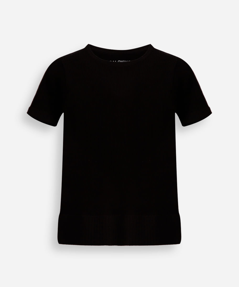 blusa infantil de poliamida canelada manga curta preta