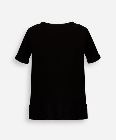 blusa infantil de poliamida canelada manga curta preta
