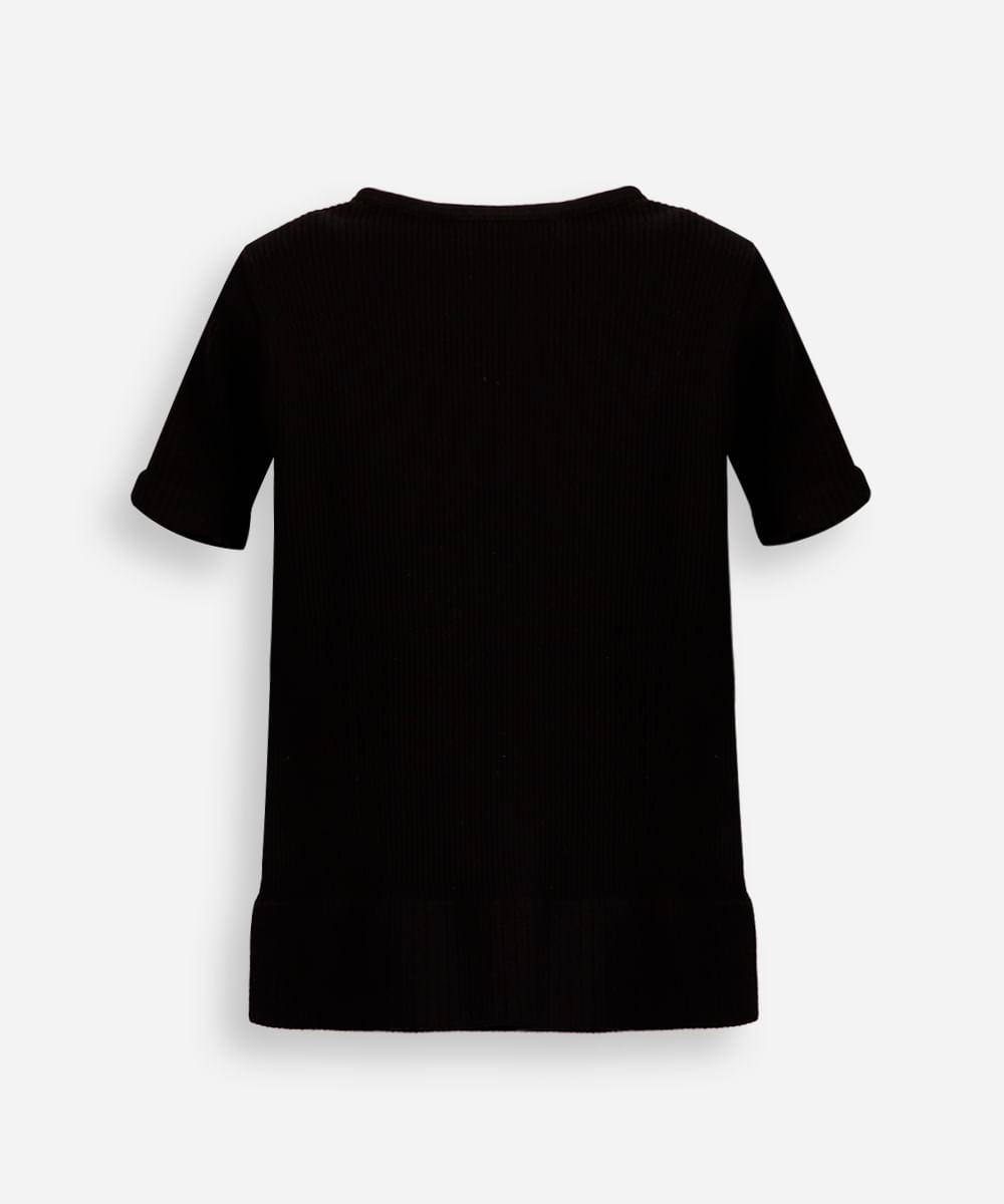 blusa infantil de poliamida canelada manga curta preta