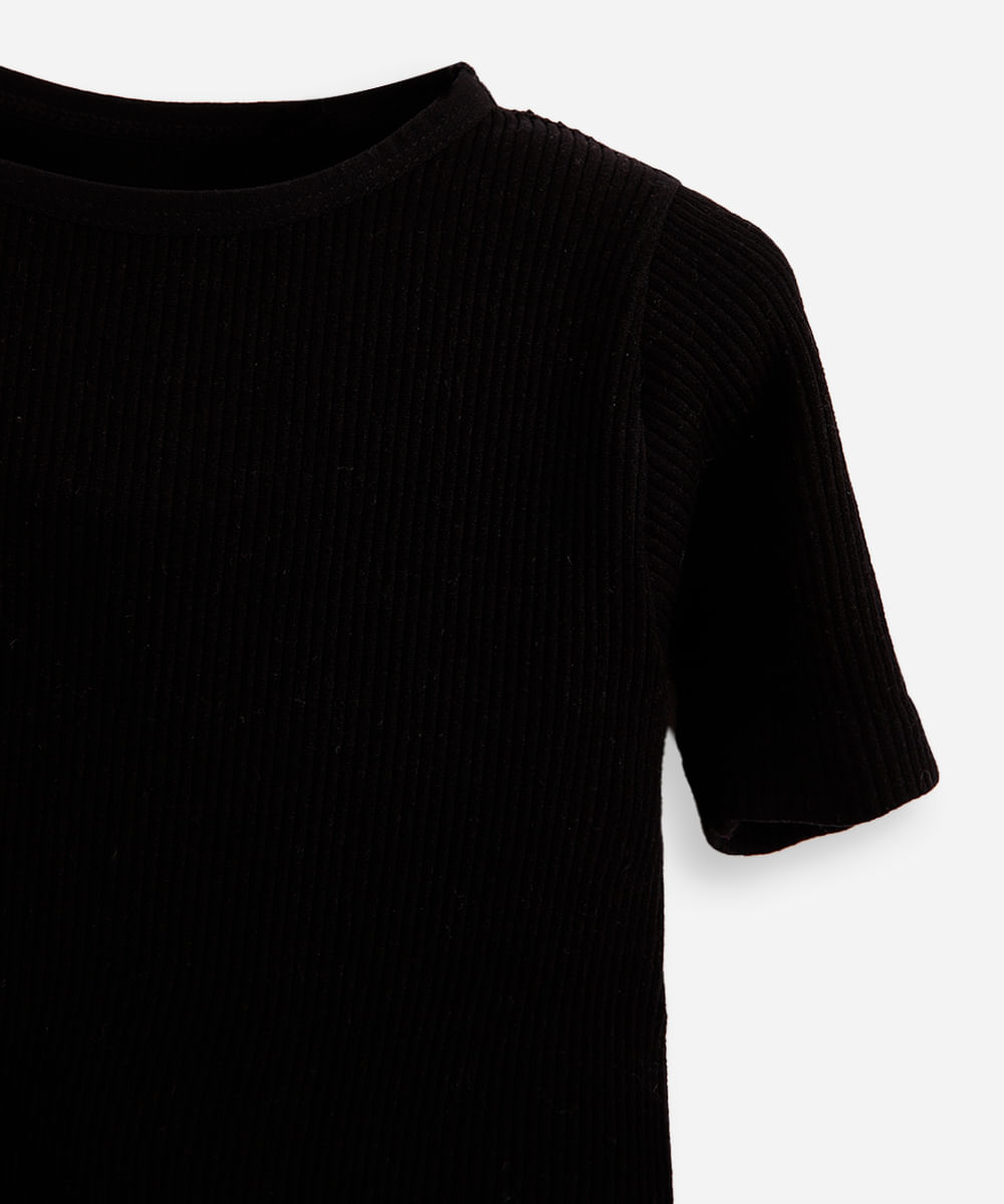 blusa infantil de poliamida canelada manga curta preta