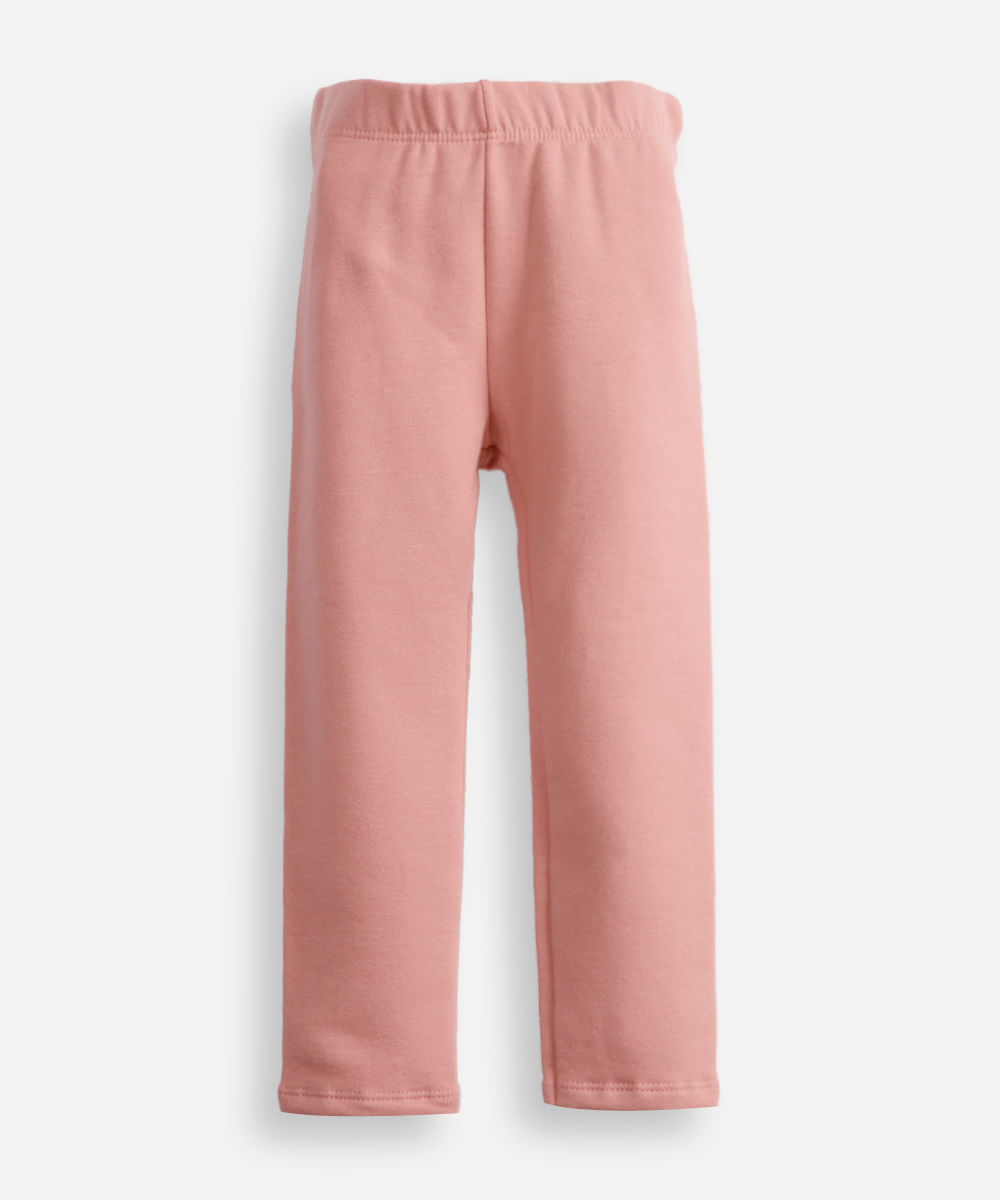 calça legging infantil de algodão felpado básica rosa
