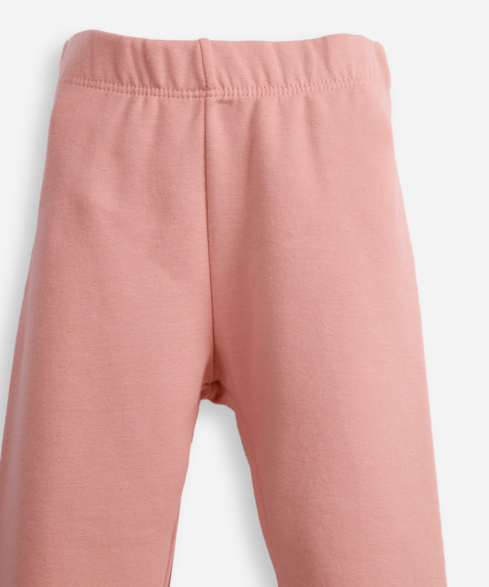calça legging infantil de algodão felpado básica rosa