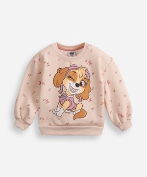 blusão de moletom infantil patrulha canina floral - bege