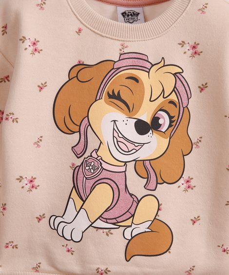 blusão de moletom infantil patrulha canina floral - bege