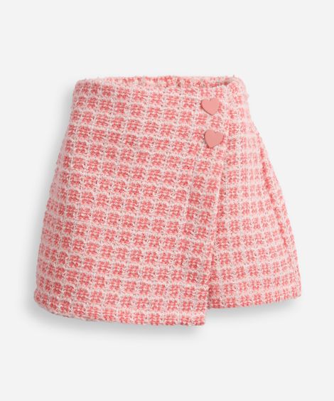 short saia infantil de tweed texturizado rosa
