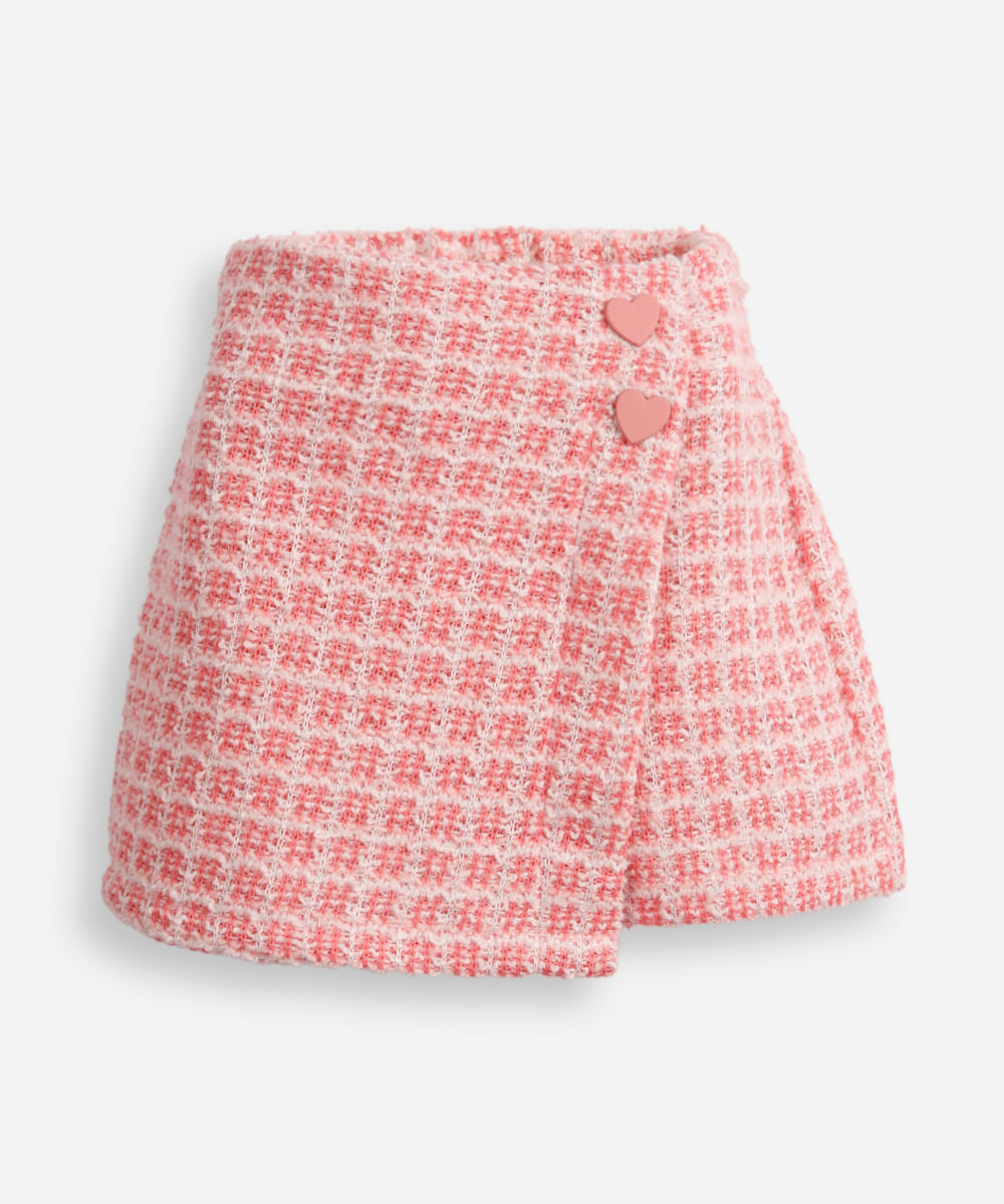 short saia infantil de tweed texturizado rosa