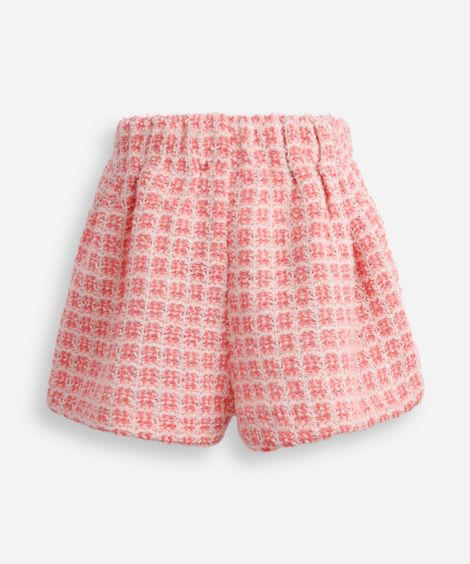 short saia infantil de tweed texturizado rosa