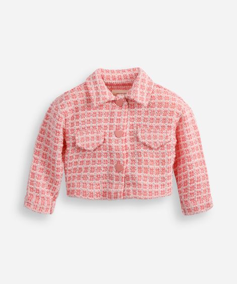 casaco de tweed infantil com corações rosa