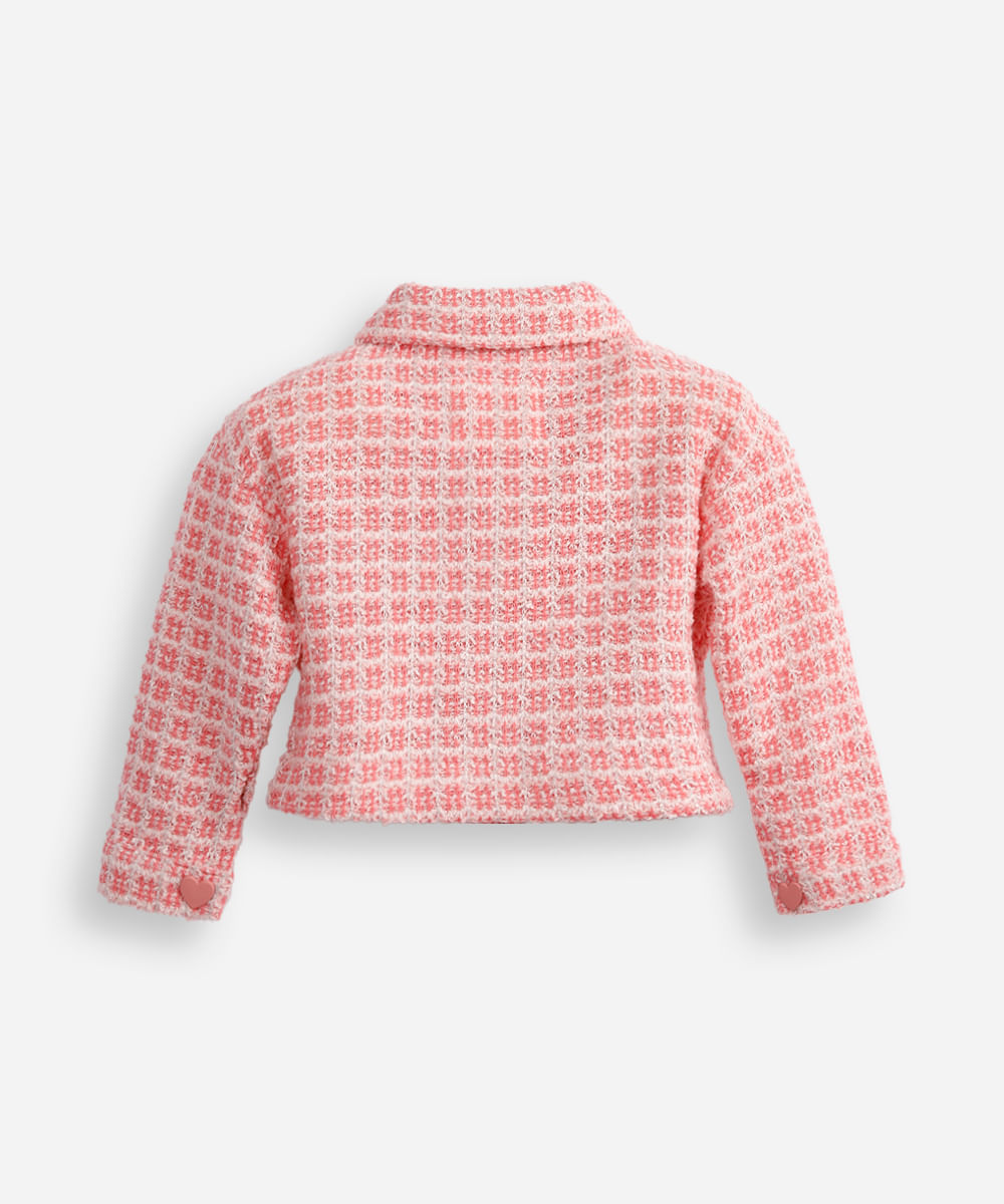 casaco de tweed infantil com corações rosa