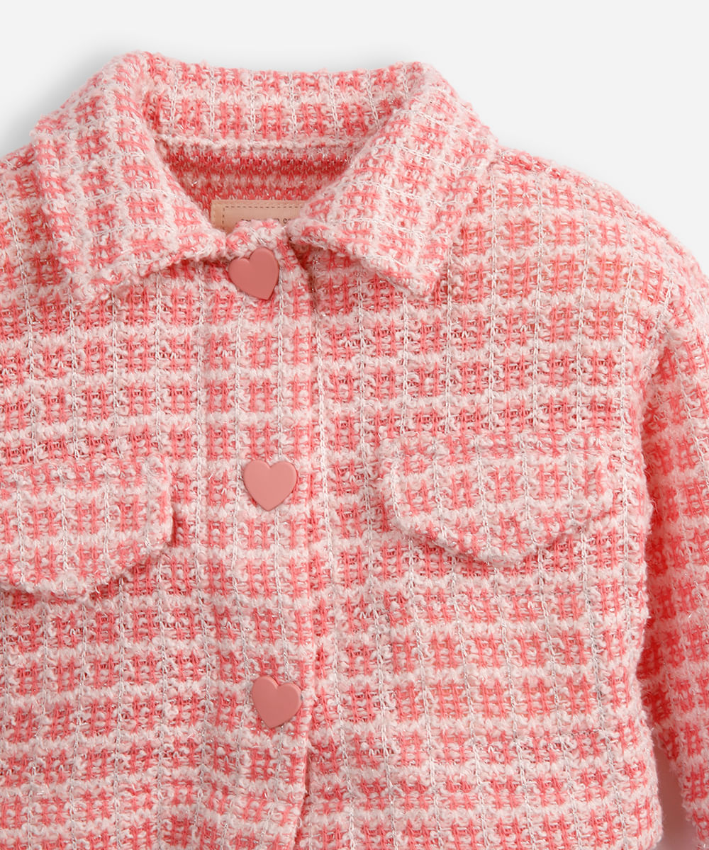 casaco de tweed infantil com corações rosa