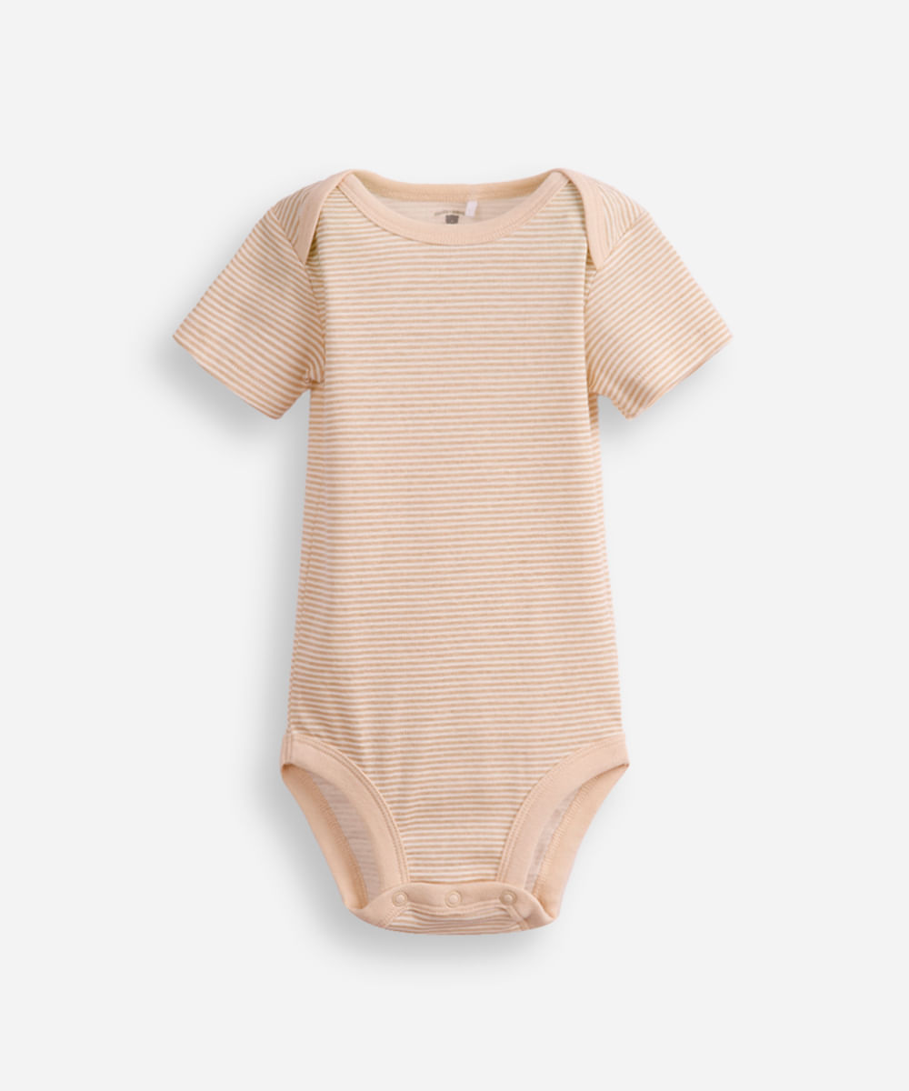 kit de 3 bodies infantis de algodão manga curta bege
