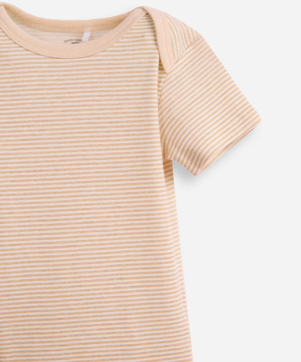 kit de 3 bodies infantis de algodão manga curta bege