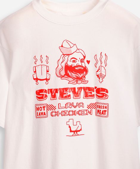 camiseta de algodão juvenil steve minecraft off white