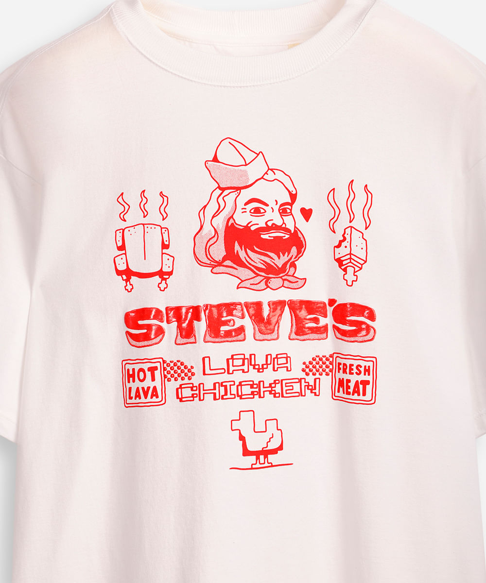 camiseta de algodão juvenil steve minecraft off white
