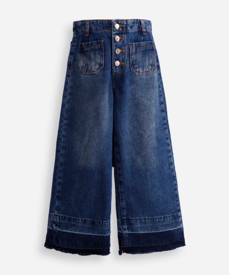calça wide leg infantil jeans com botões azul