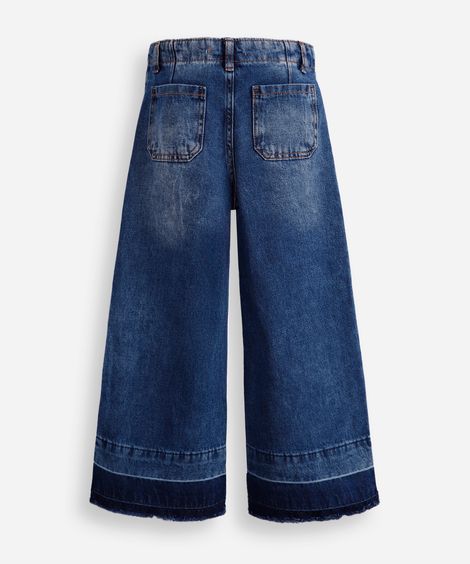 calça wide leg infantil jeans com botões azul