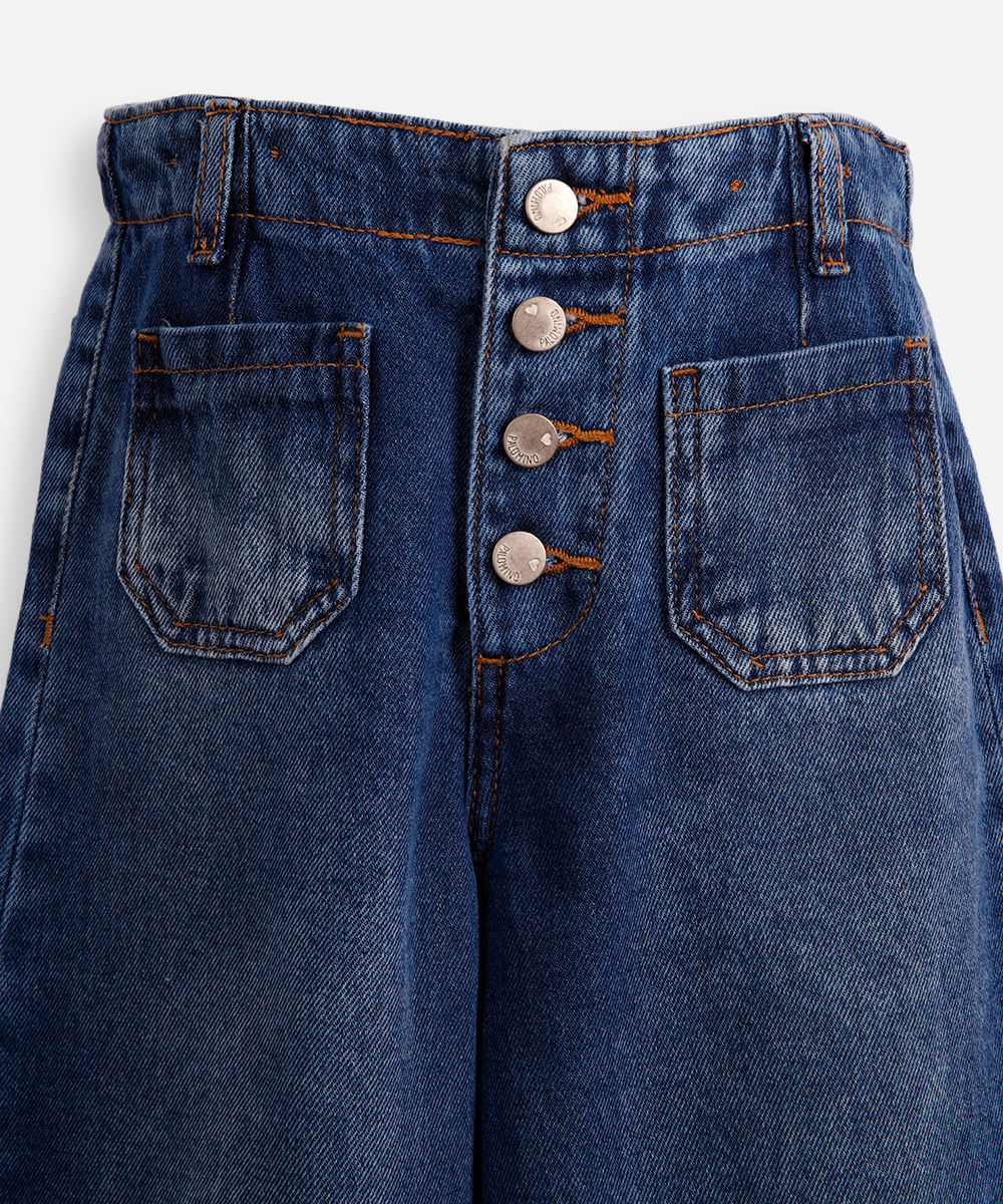 calça wide leg infantil jeans com botões azul