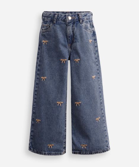 calça wide leg infantil jeans lacinhos azul