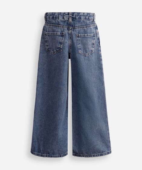 calça wide leg infantil jeans lacinhos azul