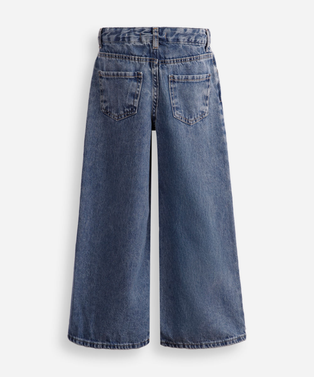 calça wide leg infantil jeans lacinhos azul