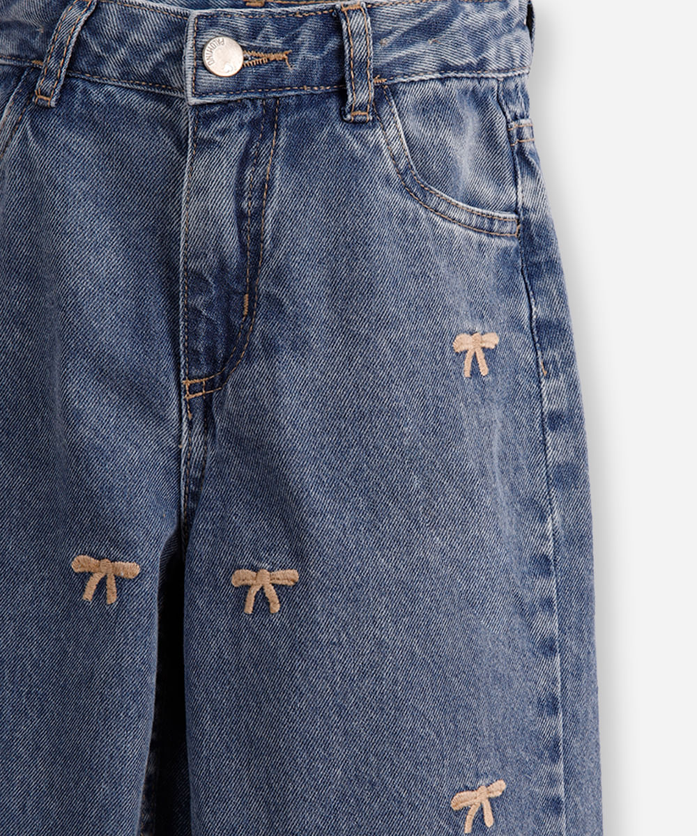calça wide leg infantil jeans lacinhos azul