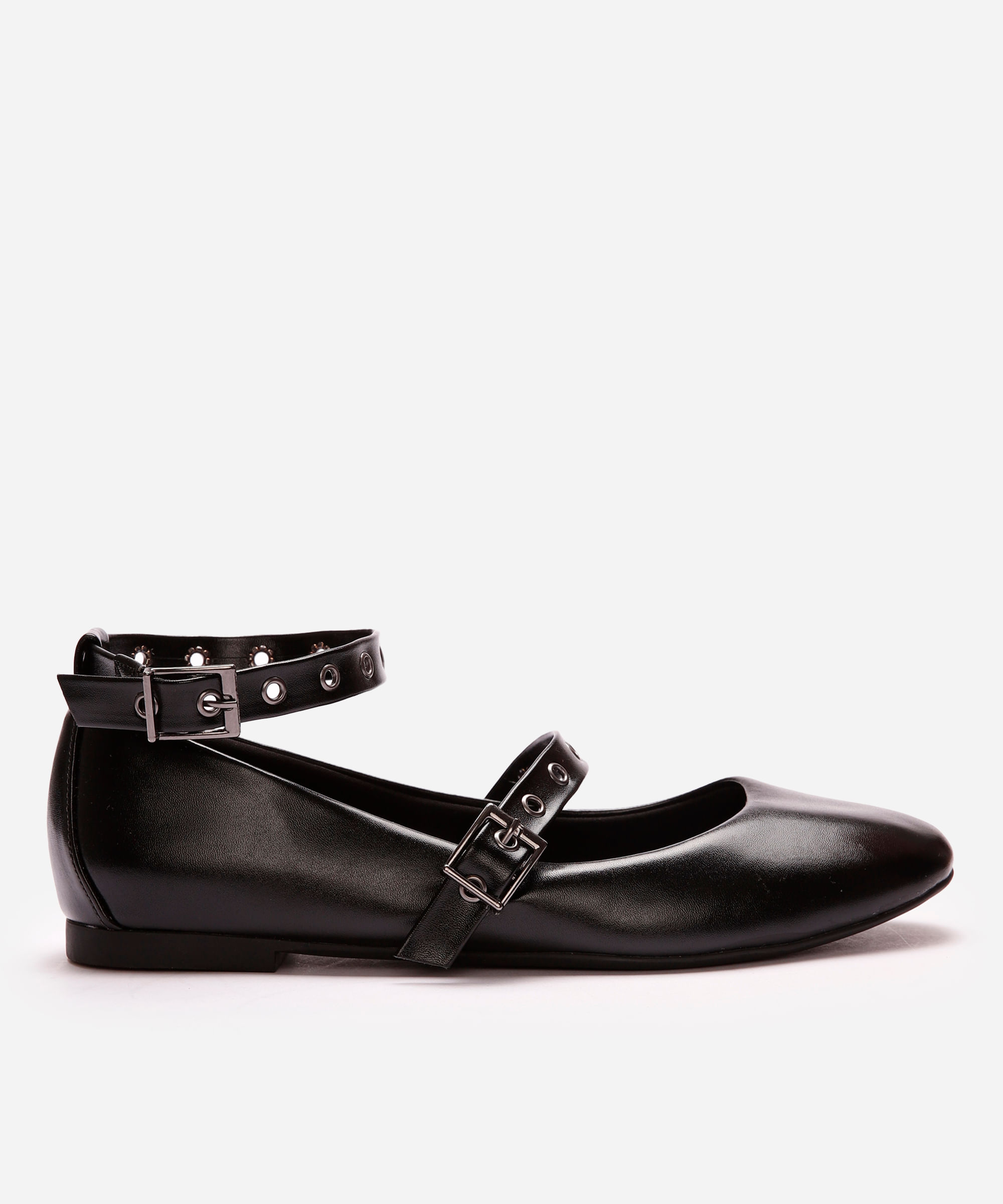 sapatilha com tiras e ilhós preta