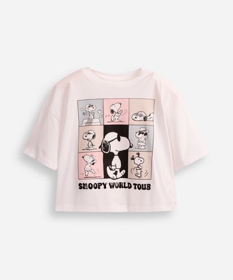 camiseta de algodão juvenil snoopy off white