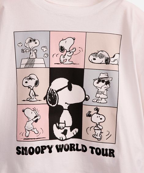 camiseta de algodão juvenil snoopy off white
