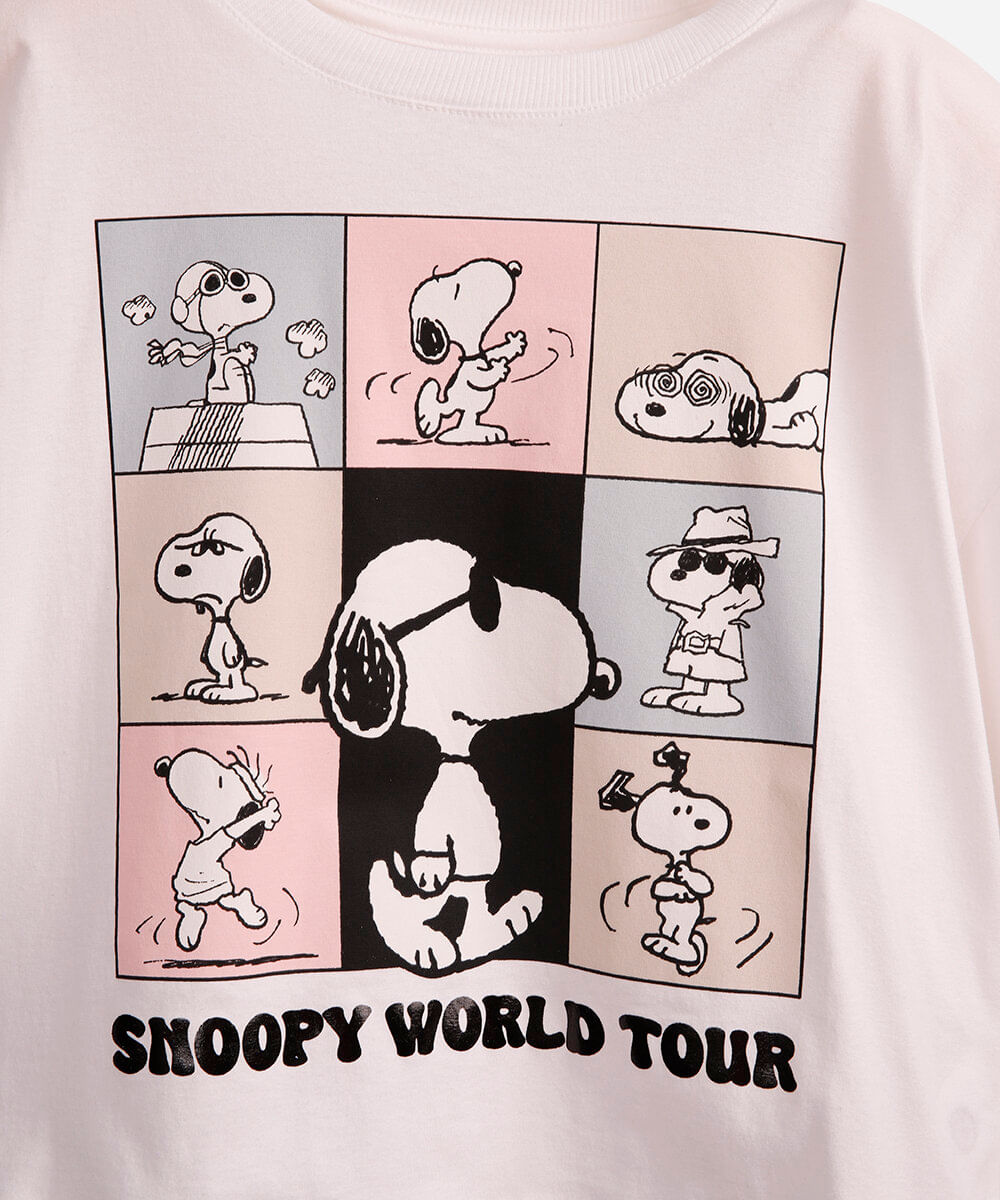 camiseta de algodão juvenil snoopy off white