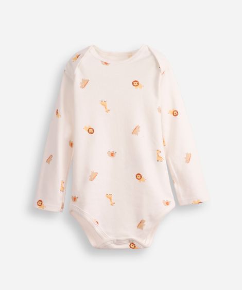 body infantil de algodão manga longa bichinhos off white