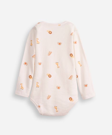 body infantil de algodão manga longa bichinhos off white