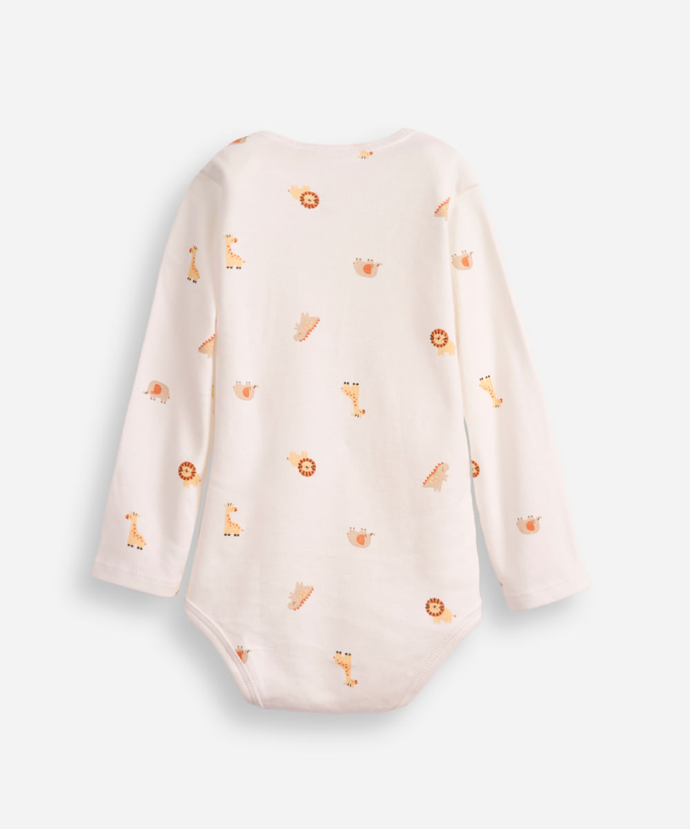 body infantil de algodão manga longa bichinhos off white