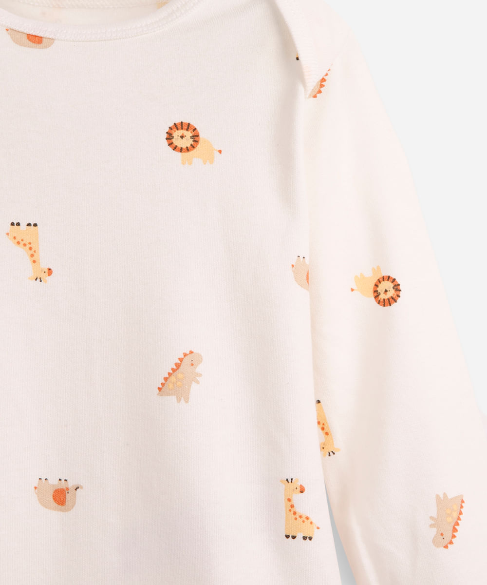 body infantil de algodão manga longa bichinhos off white