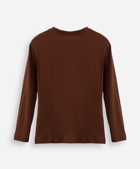 camiseta infantil de algodão manga longa marrom