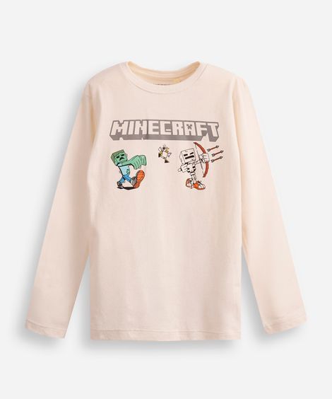 blusa de algodão infantil manga longa minecraft - areia