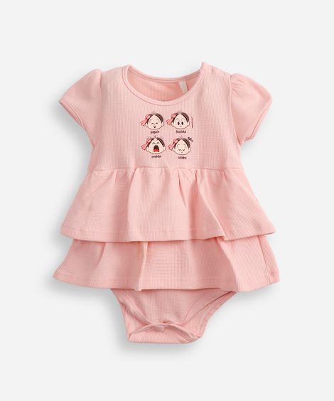 body vestido infantil manga curta turma da mônica rosa