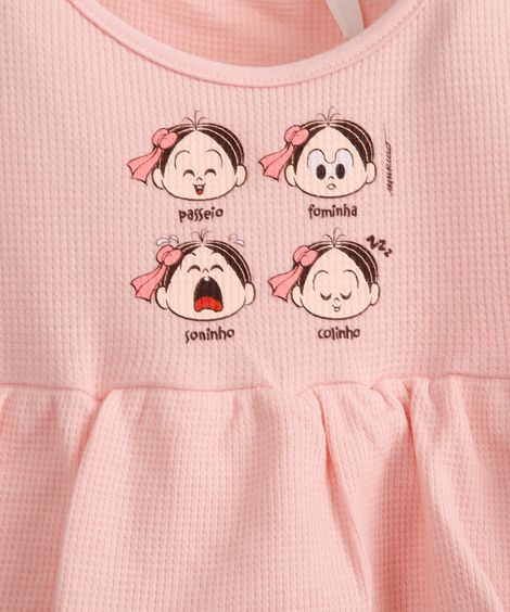 body vestido infantil manga curta turma da mônica rosa