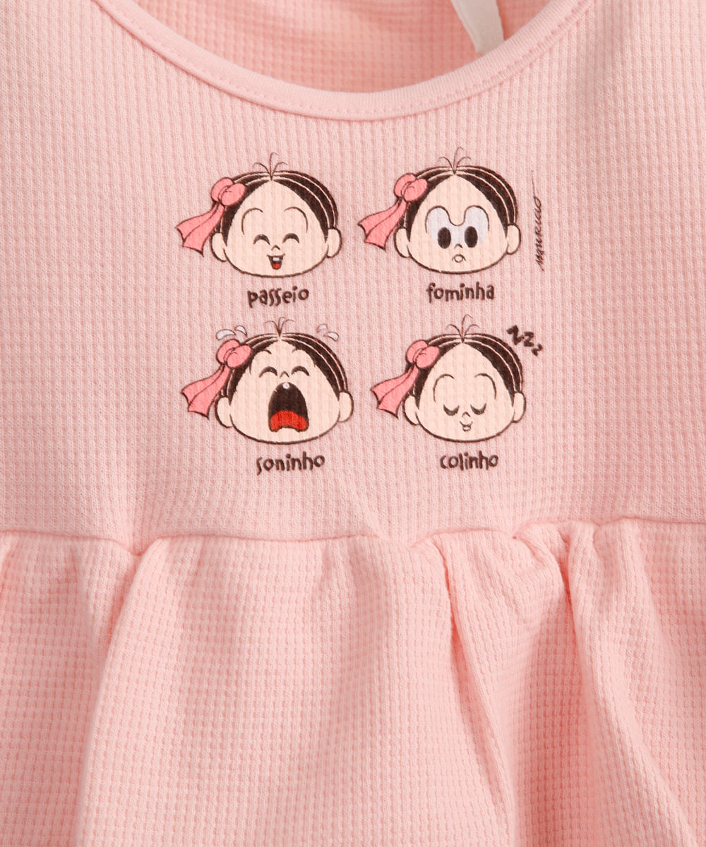 body vestido infantil manga curta turma da mônica rosa