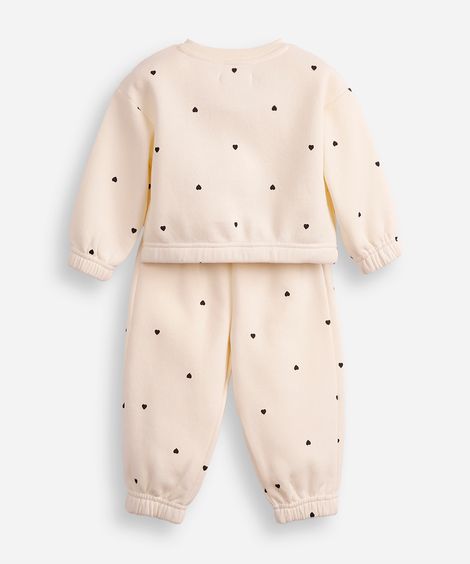 conjunto infantil longo de moletom coração off white
