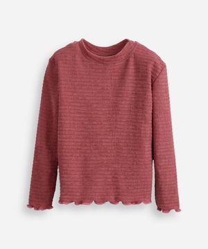 blusa infantil manga longa texturizada com fru fru roxo