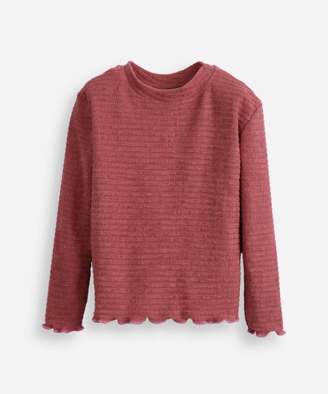 blusa infantil manga longa texturizada com fru fru roxo