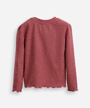 blusa infantil manga longa texturizada com fru fru roxo