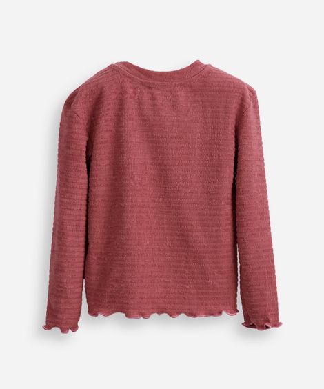 blusa infantil manga longa texturizada com fru fru roxo
